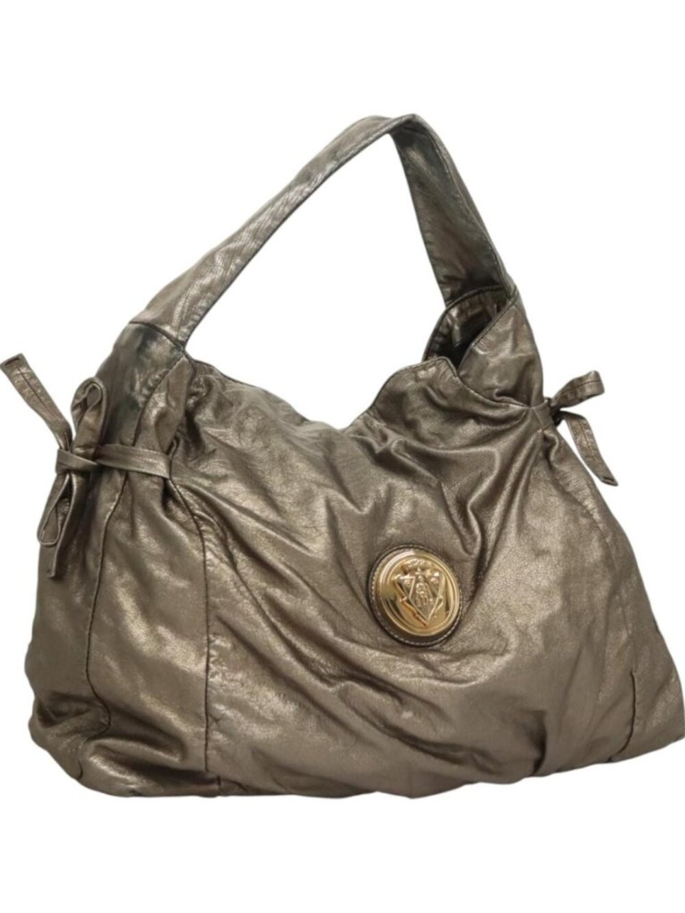 GUCCI Shoulder Bag Leather Silver Gold 197061
